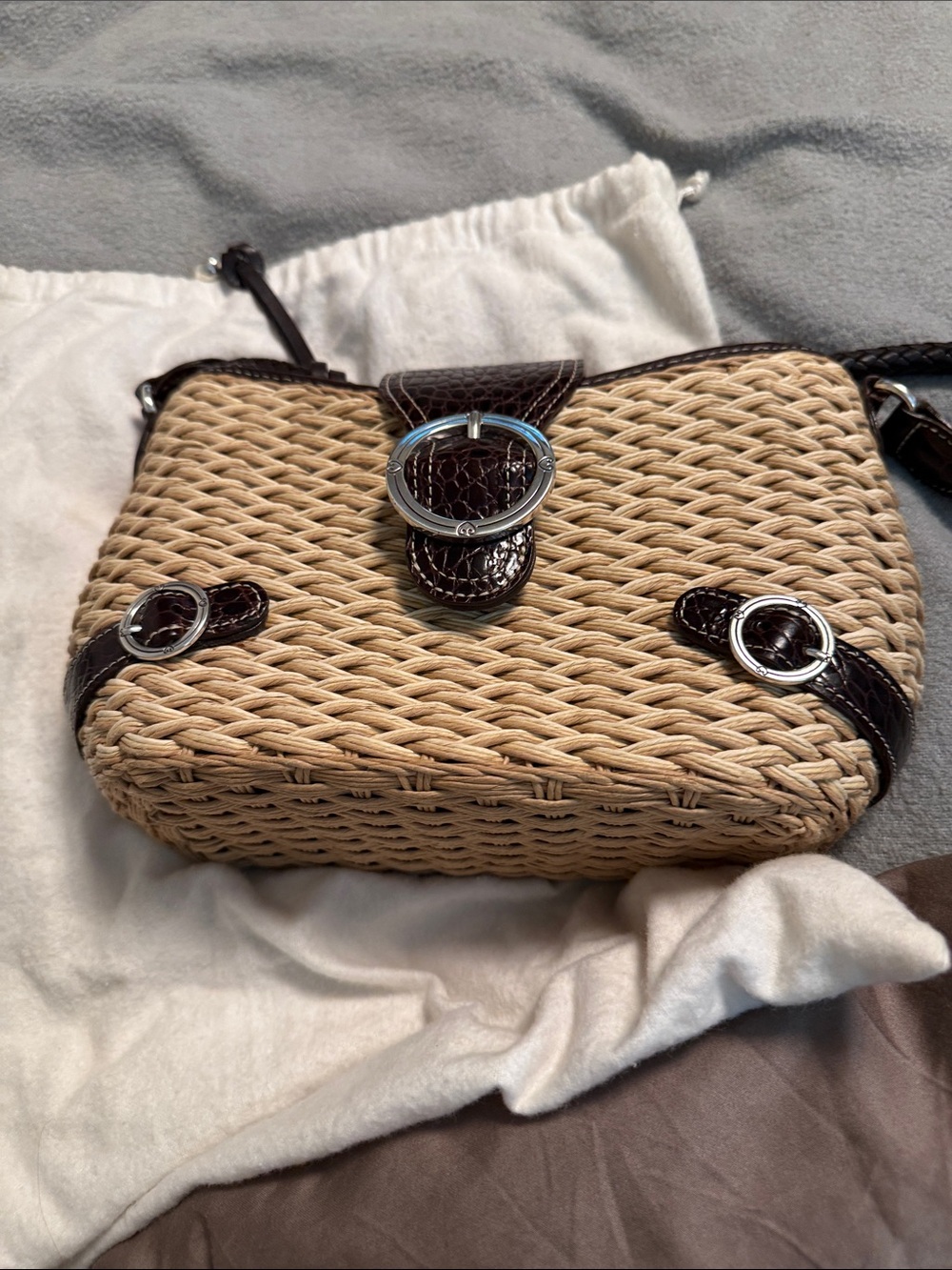 Brighton Woven Straw Shoulder Bag with dust bag - Picture 7 of 8